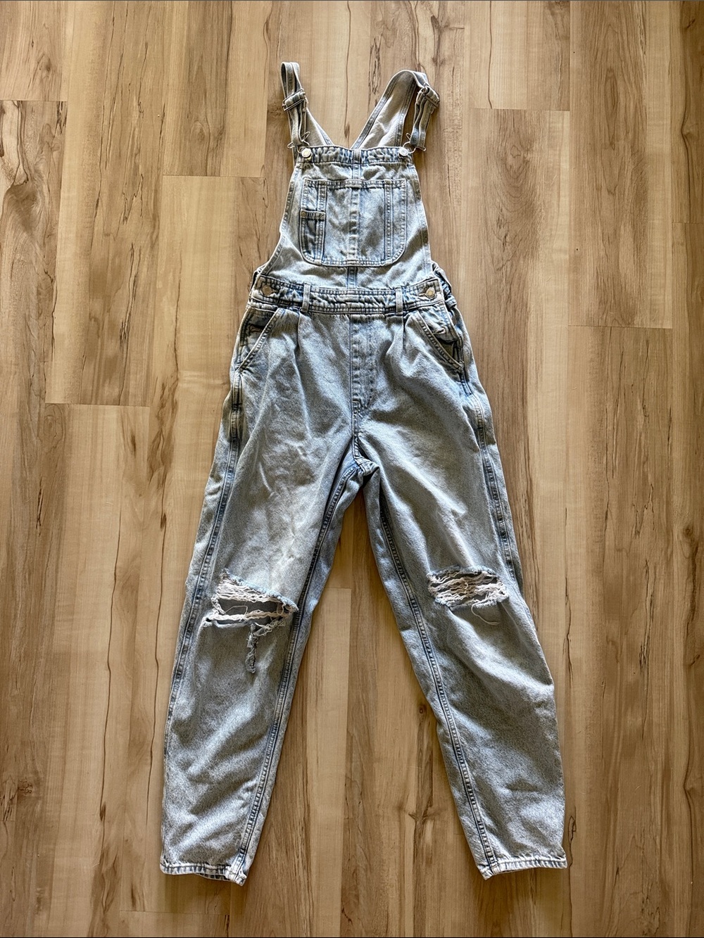 H&M Light Blue Distressed Denim Overalls